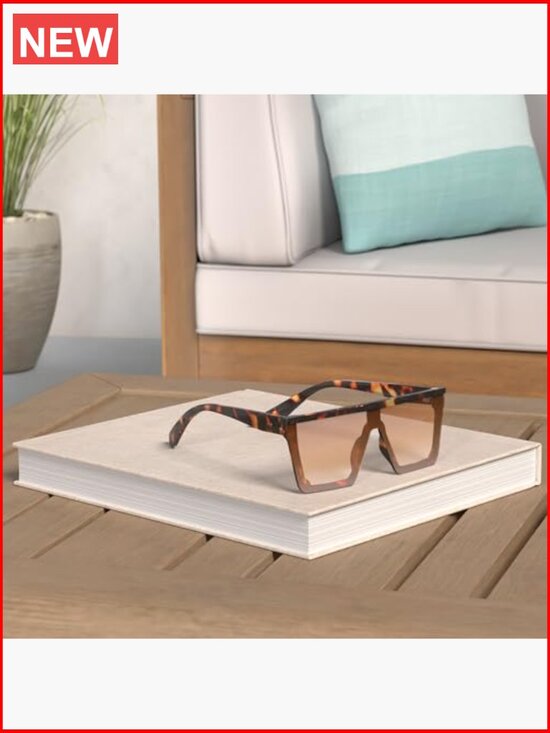 Square Big Sunglasses Women Thick Frame Flat Top Mirrored Goggle Siamese Lens